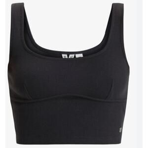 Roxy Women's Pretty Please Crop Ribbed Black Tank Top Scoop Neck S NWT